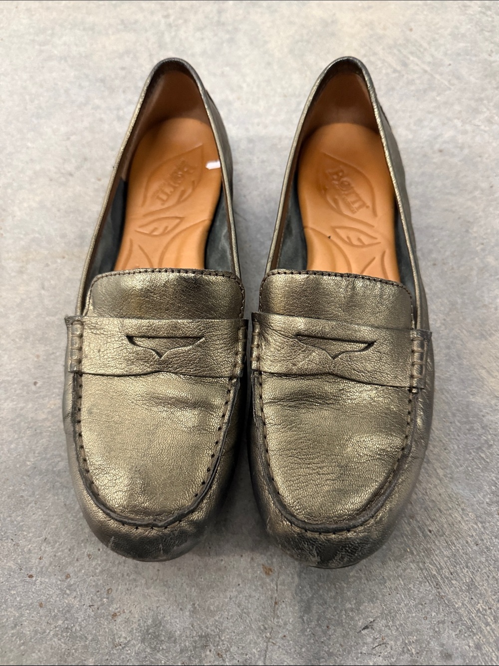 Born Metallic Pewter Leather Penny Loafers